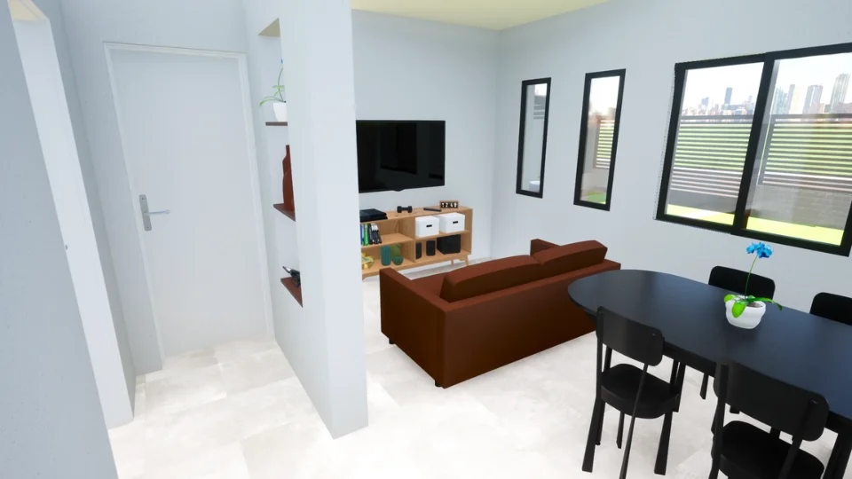 Comedor, living y pasillo